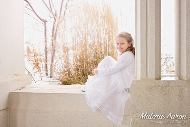 MalorieAaron, photography, winter, baptism portraits, LDS, temple, 8-year-old, girl
