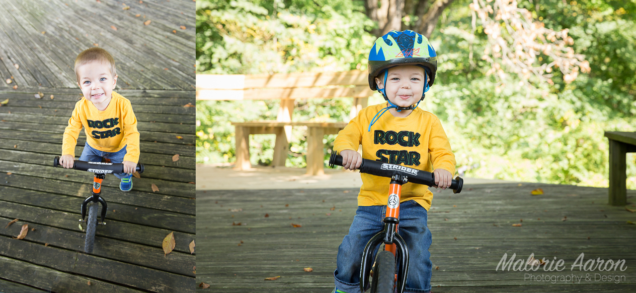 MalorieAaron, photography, Davenport, Iowa, 2-year-old, boy, children, photographer, two, duck-creek-park, toy, bike
